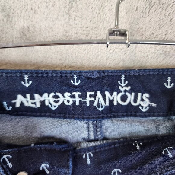 Juniors Almost Famous Blue Denim Anchor Print Shorts Hi Rise 3" Inseam Size 9 - Picture 2 of 10